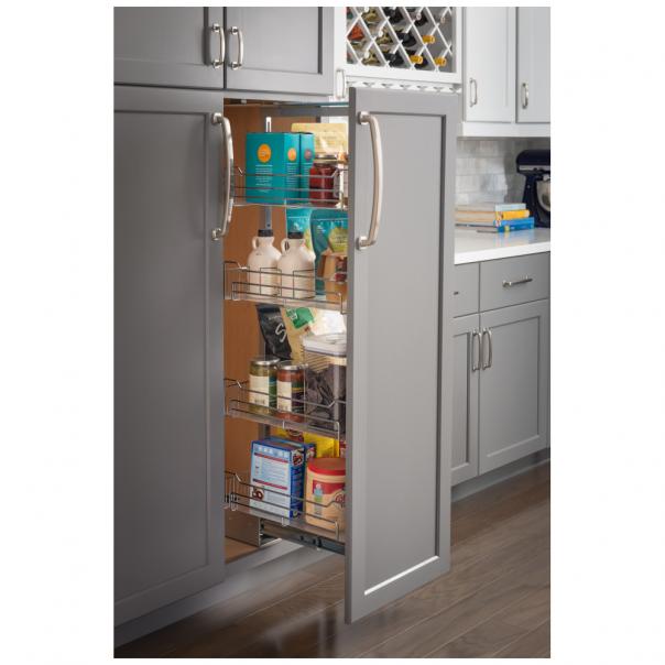 15" Wide x 63" High Chrome Wire Pantry Pullout with Heavy Duty Soft-close